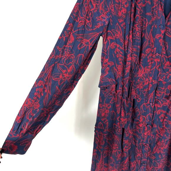 Jason Wu Print Midi Shirt Dress Blue Red Tie Neck Button Front Long Sleeve Sz 6‎ - Picture 6 of 15